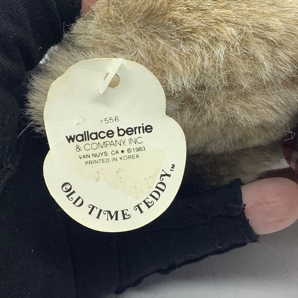 Vtg 1983 Wallace Berrie Old Time Teddy Bear Plush Plaid Ribbon 5.5” Korea - Picture 5 of 8